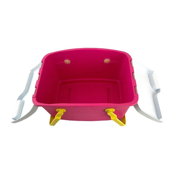 Vtg 90s Rubbermaid Fun Tote Picnic Basket Plastic Hot Pink Yellow Handles 1422 - Picture 10 of 11